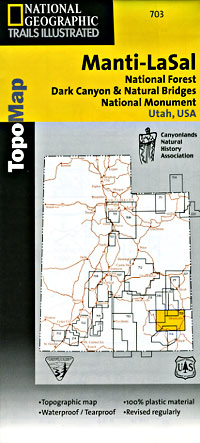Manti - Lasal National Forest, Road and Recreation Map, Utah, America.