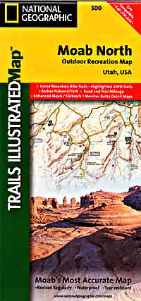 Moab North, Road and Recreation Map, Utah, America.