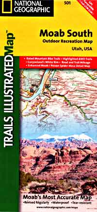 Moab South, Road and Recreation Map, Utah, America.
