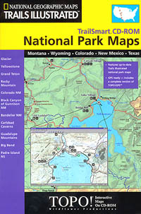 MT to TX, 11 National Park, Road and Recreation Topographic Map with CD-ROM, Texas, America.