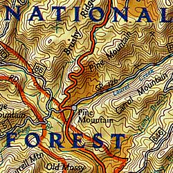Nantahala and Cullasaja Gorges, Road and Recreation Map, North Carolina, America.