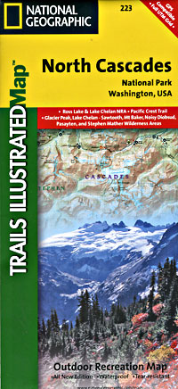 North Cascades National Park, Road and Recreation Map, Washington, America.