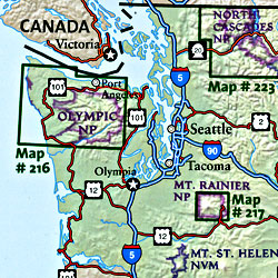 Olympic National Park, Road and Recreation Map, Washington, America.