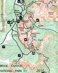 Paunsaugunt Plateau and Bryce, Road and Recreation Map, Utah, America.