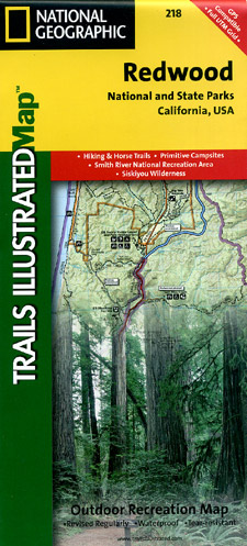 Redwood National Park, Road and Recreation Map, California, America.