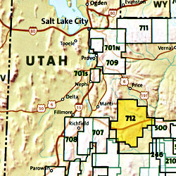 San Rafael Swell, Road and Recreation Map, Utah, America.