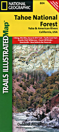 Tahoe National Forest, Road and Recreation Map, California, America.
