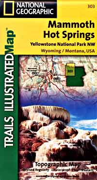 Yellowstone National Park North West (Mammoth Hot Springs), Road and Recreation Map, Wyoming, America.