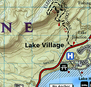 Yellowstone National Park South East (Yellowstone Lake), Road and Recreation Map, Wyoming, America.