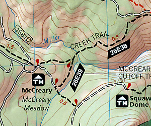Yosemite National Park South East, Road and Recreation Map, California, America.