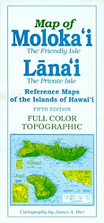 Molokai and Lanai Road and Reference Map, Hawaii, America.