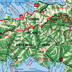 Virgin Islands (U.S & British) Road and Shaded Relief Tourist Map.