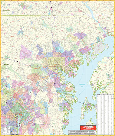 Baltimore Vicinity WALL Map, Maryland, America.