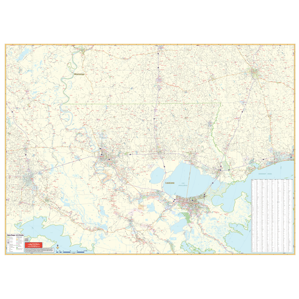 Baton Rouge Vicinity WALL Map, Louisiana, America.