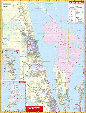 Brevard County North WALL Map, Florida, America.
