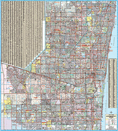 Broward and Ft Lauderdale County WALL Map, Florida, America.
