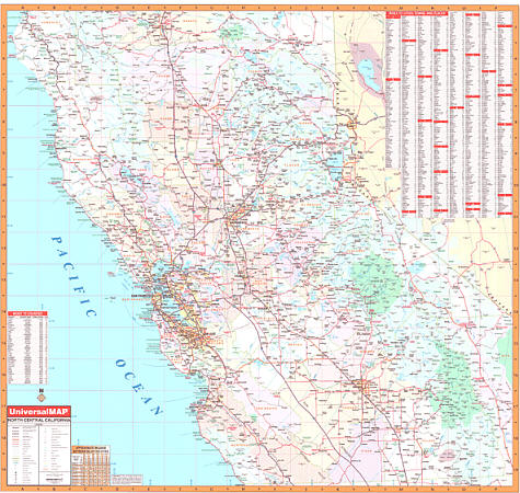 California North Central WALL Map, America.