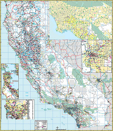 California ZIP CODE WALL Map, America.