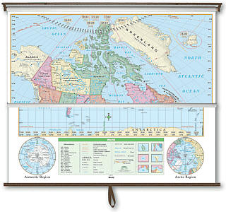 Canada and World Essential Combo "Classroom" WALL Map On Roller with Backboard.