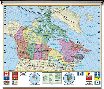 Canada Essential "Classroom" WALL Map On Roller with Backboard.