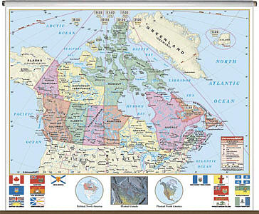 Canada Primary "Classroom" WALL Map On Roller with Backboard.