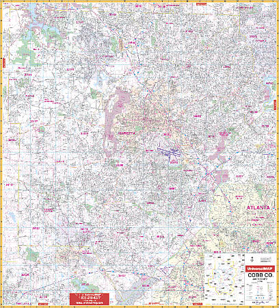 Cobb County WALL Map, Georgia, America.