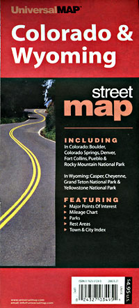 Colorado and Wyoming, Road and Tourist Map, America.