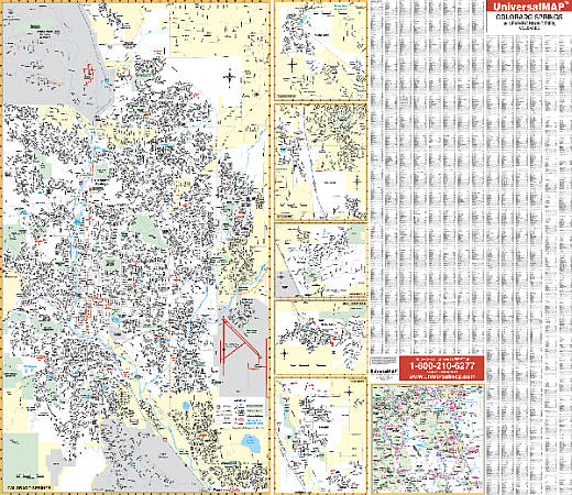 Colorado Springs WALL Map, Colorado, America.