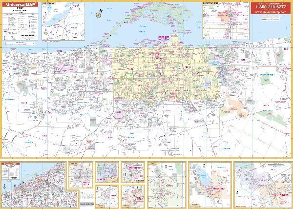 Erie WALL Map, Pennsylvania, America.