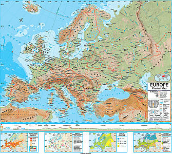 Europe Advanced Physical "Classroom" WALL Map On Roller with Back Board.