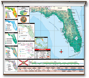Florida Thematic "Classroom" 3-8 WALL Map with Back Board.