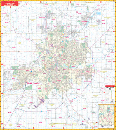 Ft. Wayne and Allen County WALL Map, America.