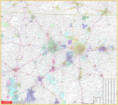 Greensboro, Winston, Salem and Vicinity WALL Map, North Carolina, America.