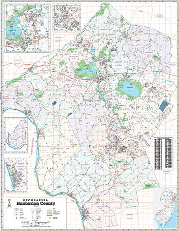 Hunterdon County WALL Map, New Jersey, America.
