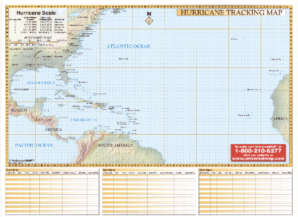 Hurricane Tracking Chart WALL Map.