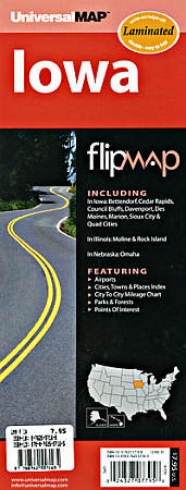 Iowa "Flipmap" Road and Tourist Map, America.