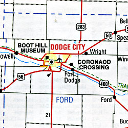 Oklahoma and Kansas Road and Tourist Map, Oklahoma, America.