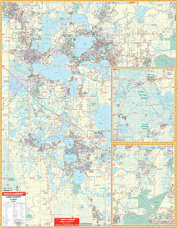 Lake County WALL Map, Florida, America.