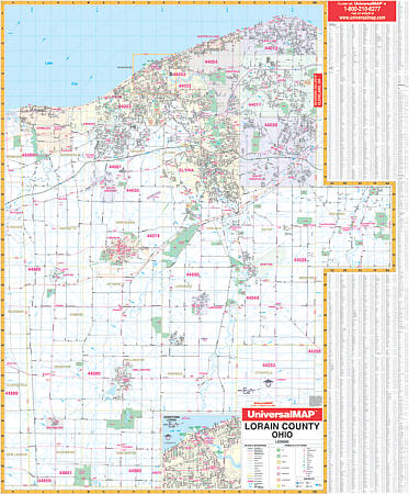 Lorain County WALL Map, Ohio, America.