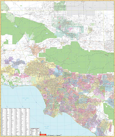 Los Angeles Vicinity WALL Map California, America.