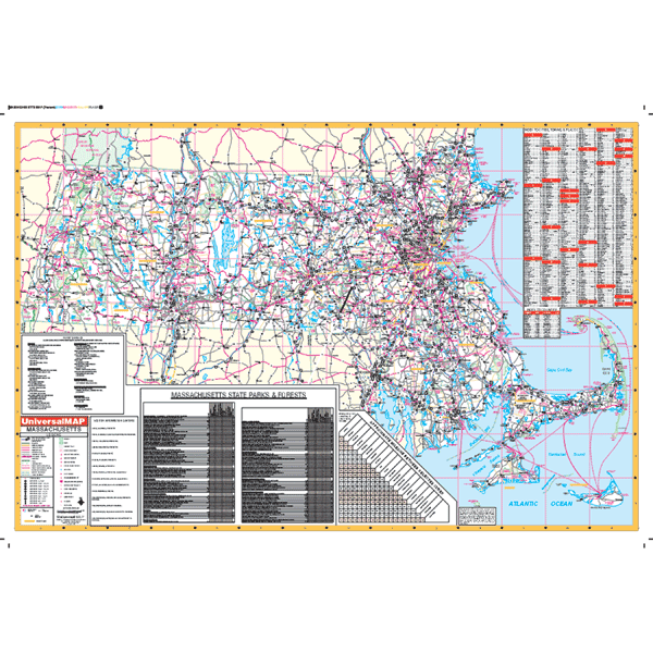 Massachusetts WALL Map, America.