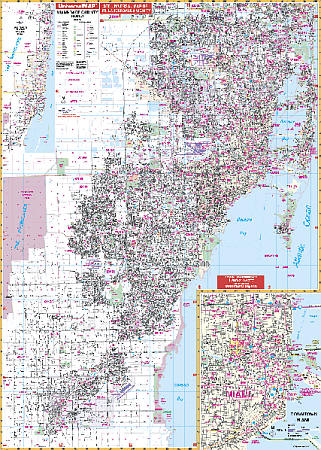 Miami Dade WALL Map, Florida, America.