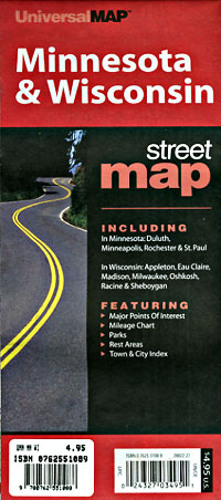 Minnesota and Wisconsin Road and Tourist Map, America.