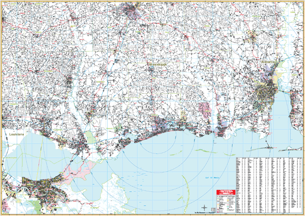 Mississippi Gulf Coast and Vicinity WALL Map, America.