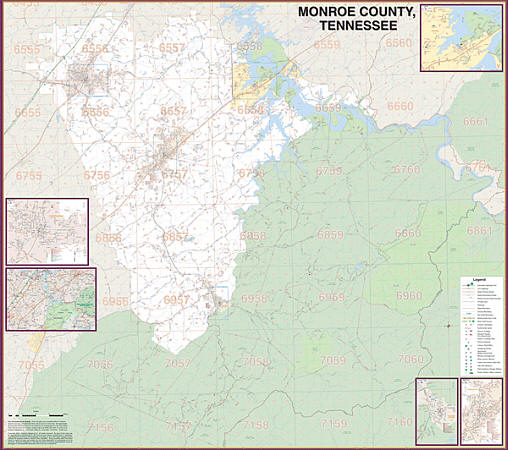 Monroe County WALL Map, Tennessee, America.