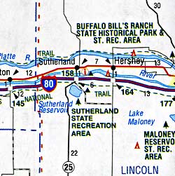 Nebraska, North Dakota, and South Dakota Road Map, America.