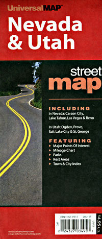 Utah and Nevada Road and Tourist Map, America.