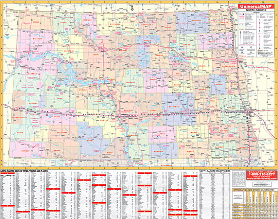 North Dakota WALL Map.