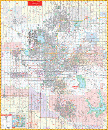 Oklahoma City WALL Map, Oklahoma, America.