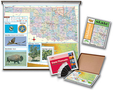 Oklahoma Thematic WALL Map and Deskpad Map Set and Study Guide.